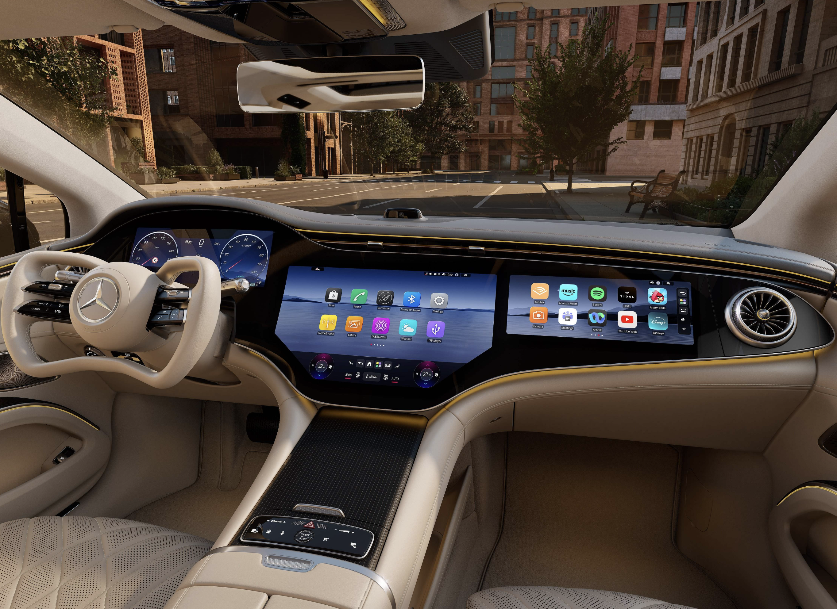 Mercedes-Benz EQS Hyperscreen dashboard interior three screens